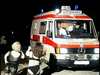 Torrid mini sluts suck guy's tool in an ambulance